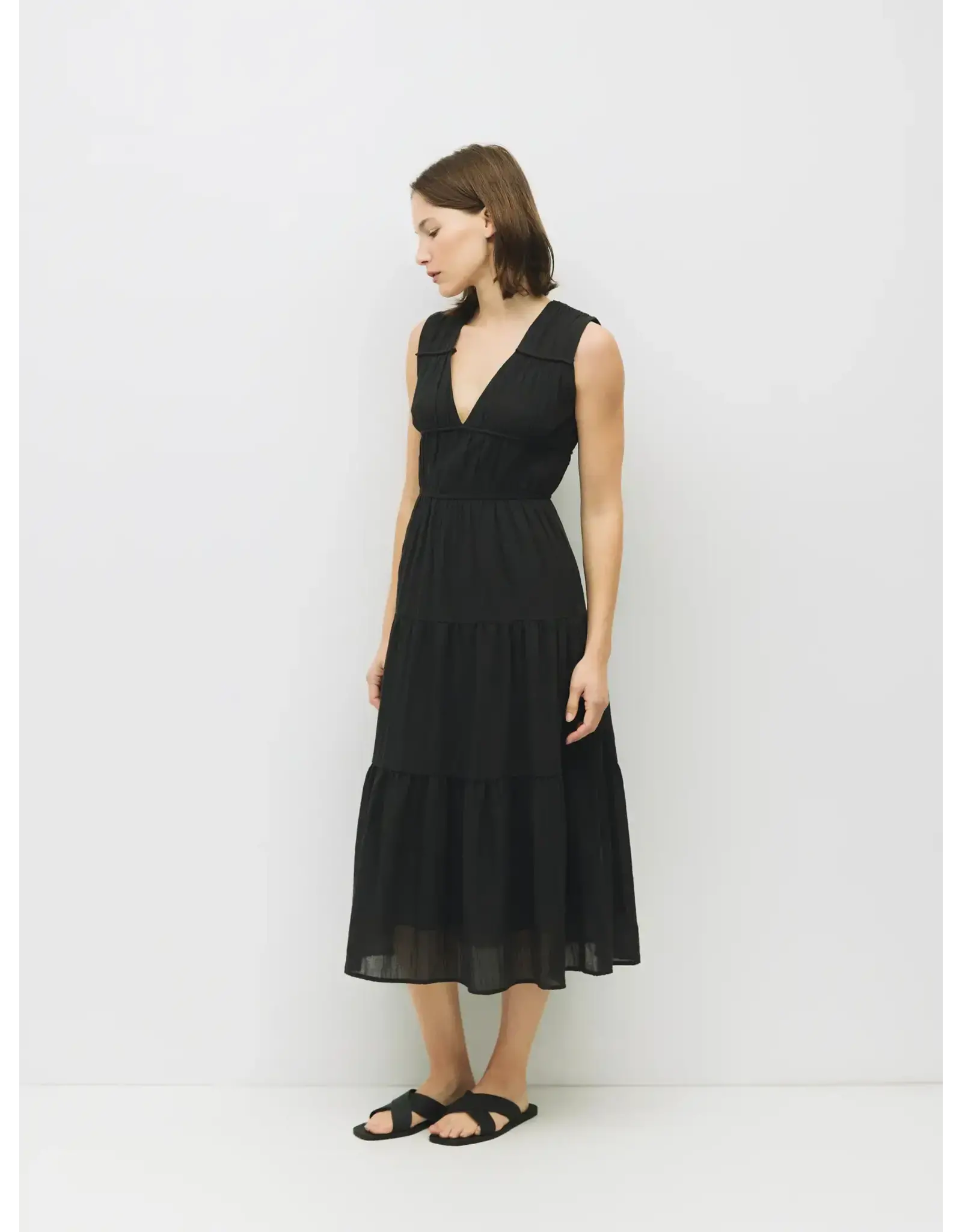 VNECK GAUZE TIERED DRESS