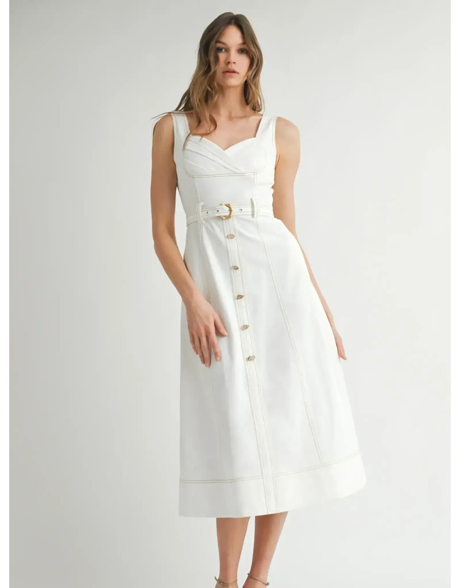 ENDLESS BLU SWEETHEART BUTTON MIDI DRESS