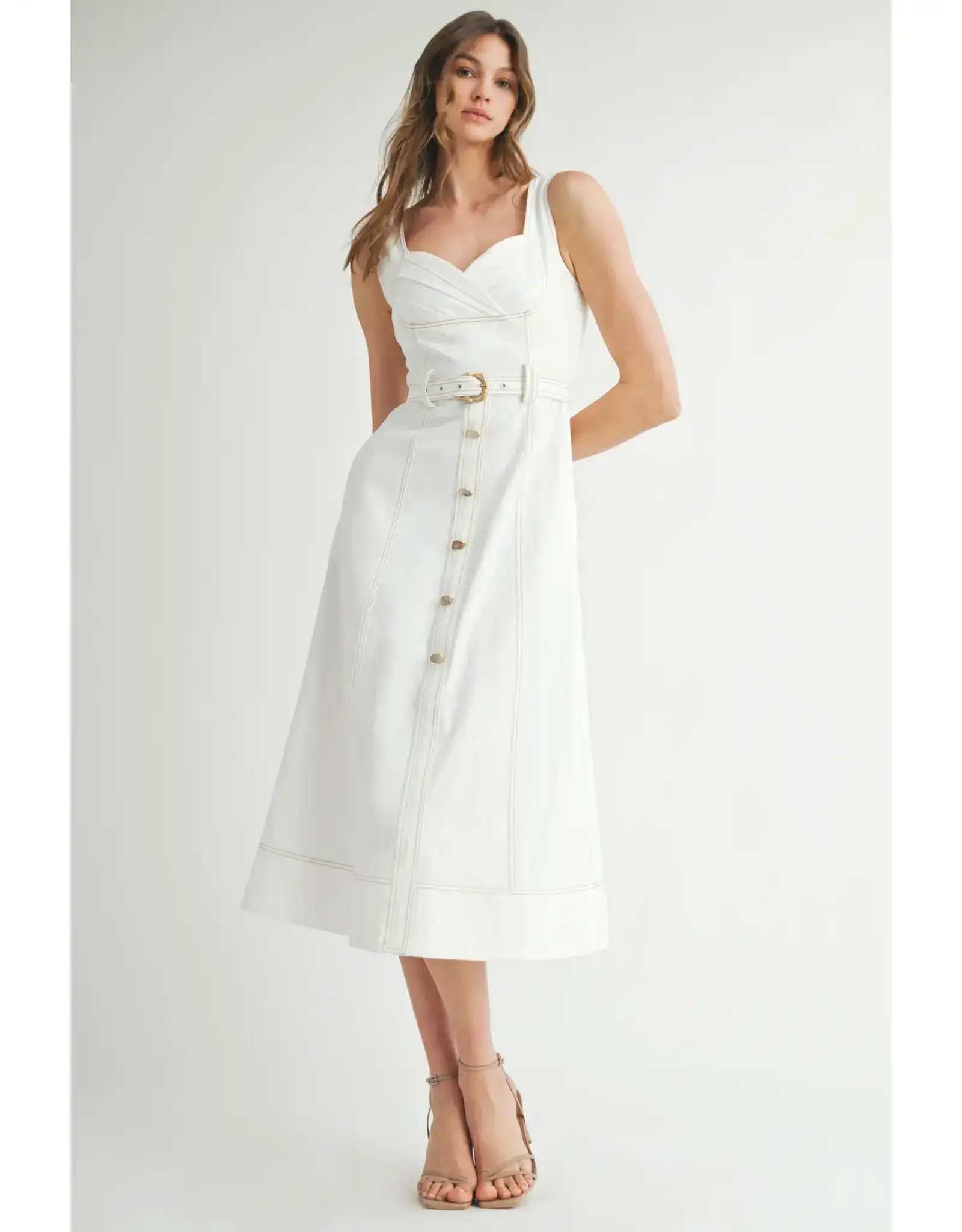 ENDLESS BLU SWEETHEART BUTTON MIDI DRESS