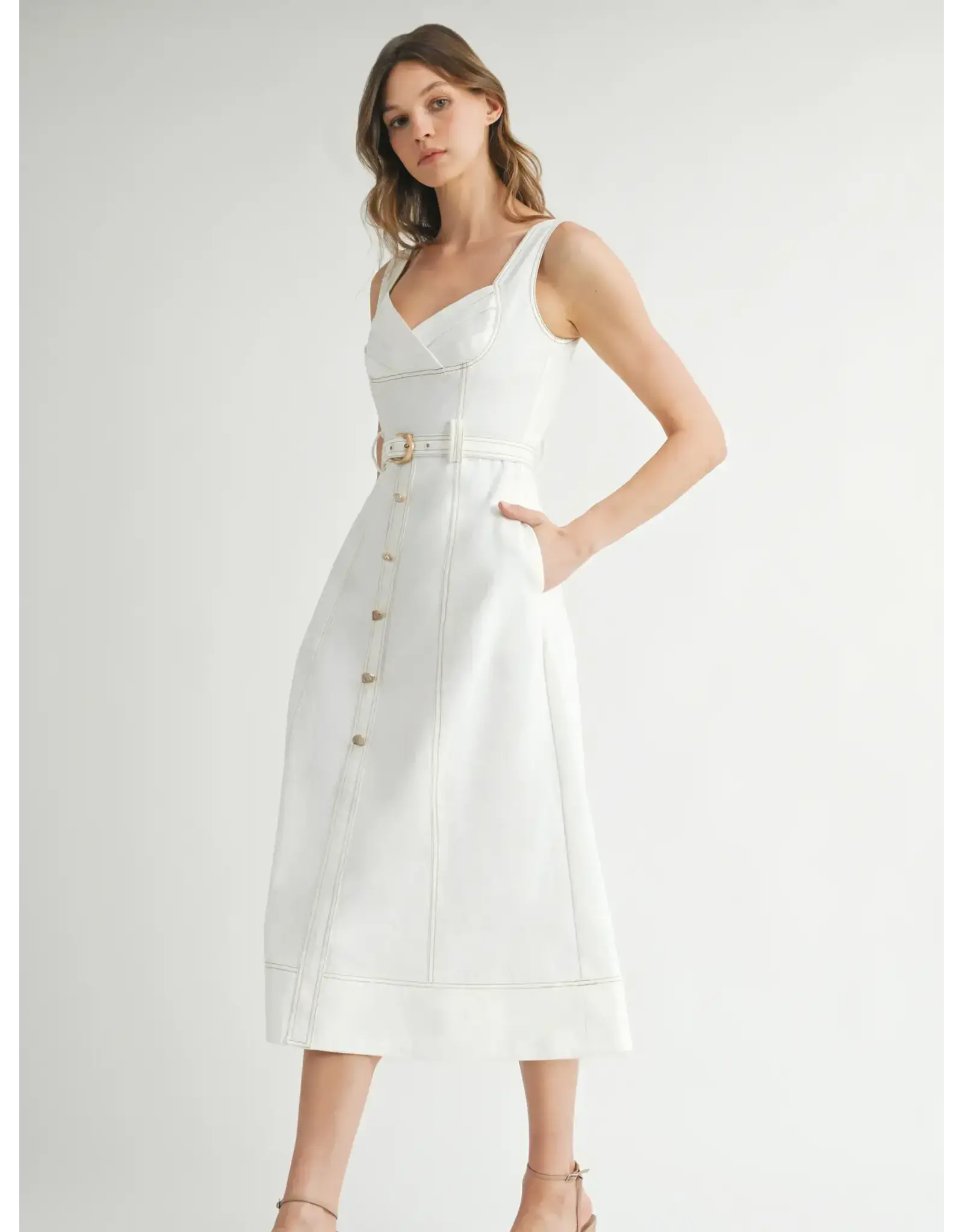 ENDLESS BLU SWEETHEART BUTTON MIDI DRESS