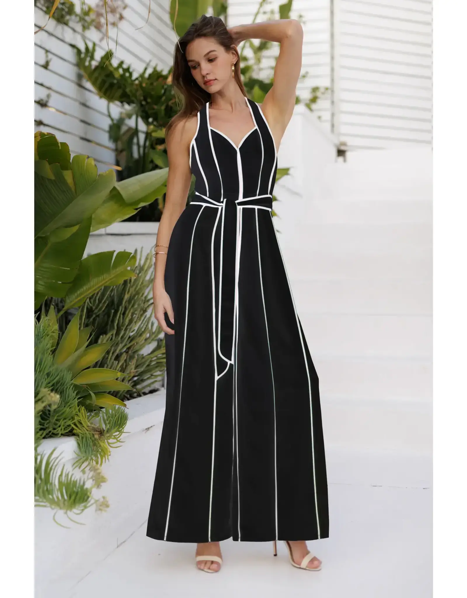 ENDLESS BLU CONTRASTING HALTER JUMPSUIT