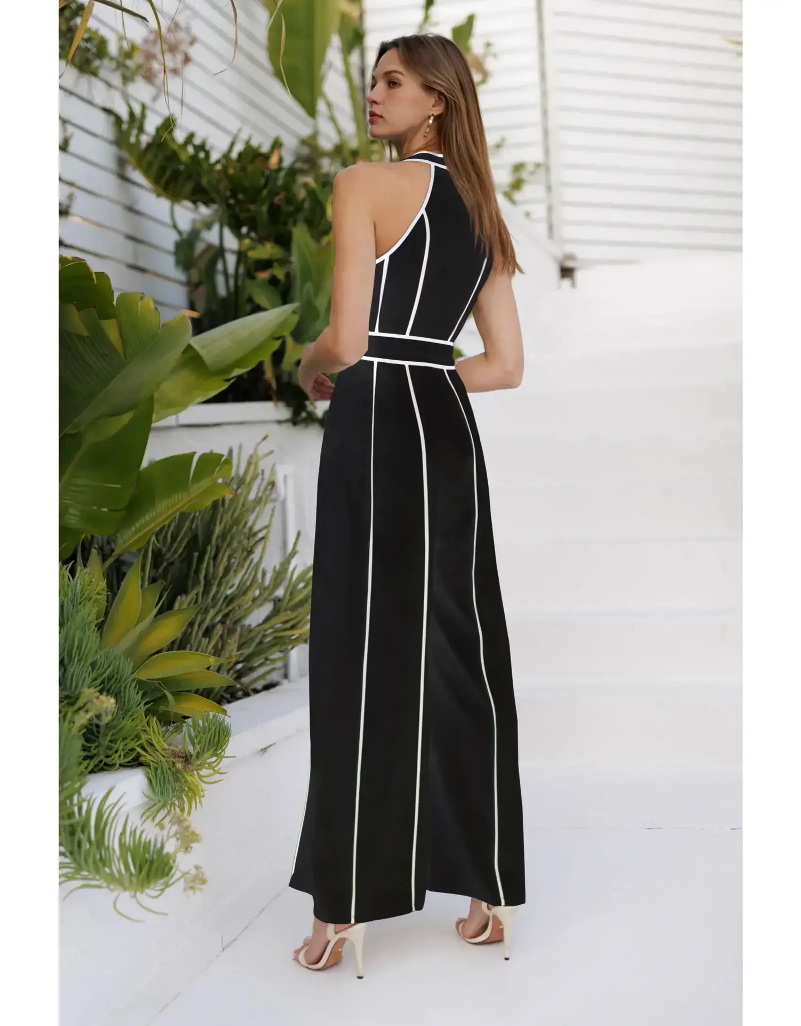 ENDLESS BLU CONTRASTING HALTER JUMPSUIT
