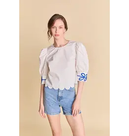 SCALLOP HEM EMBROIDERED TOP