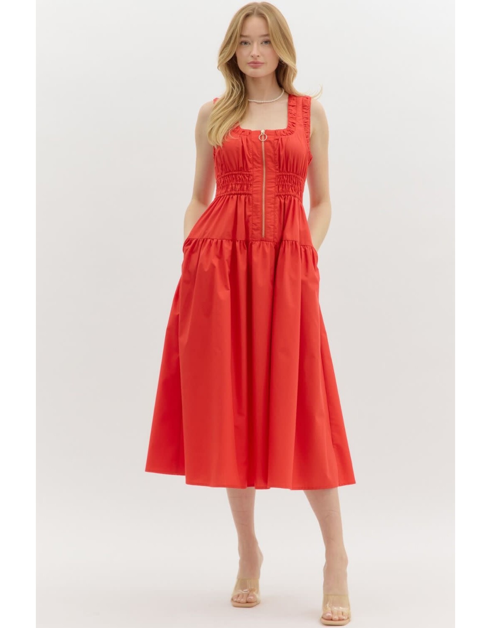 ZIPPER FRONT MIDI DRESS