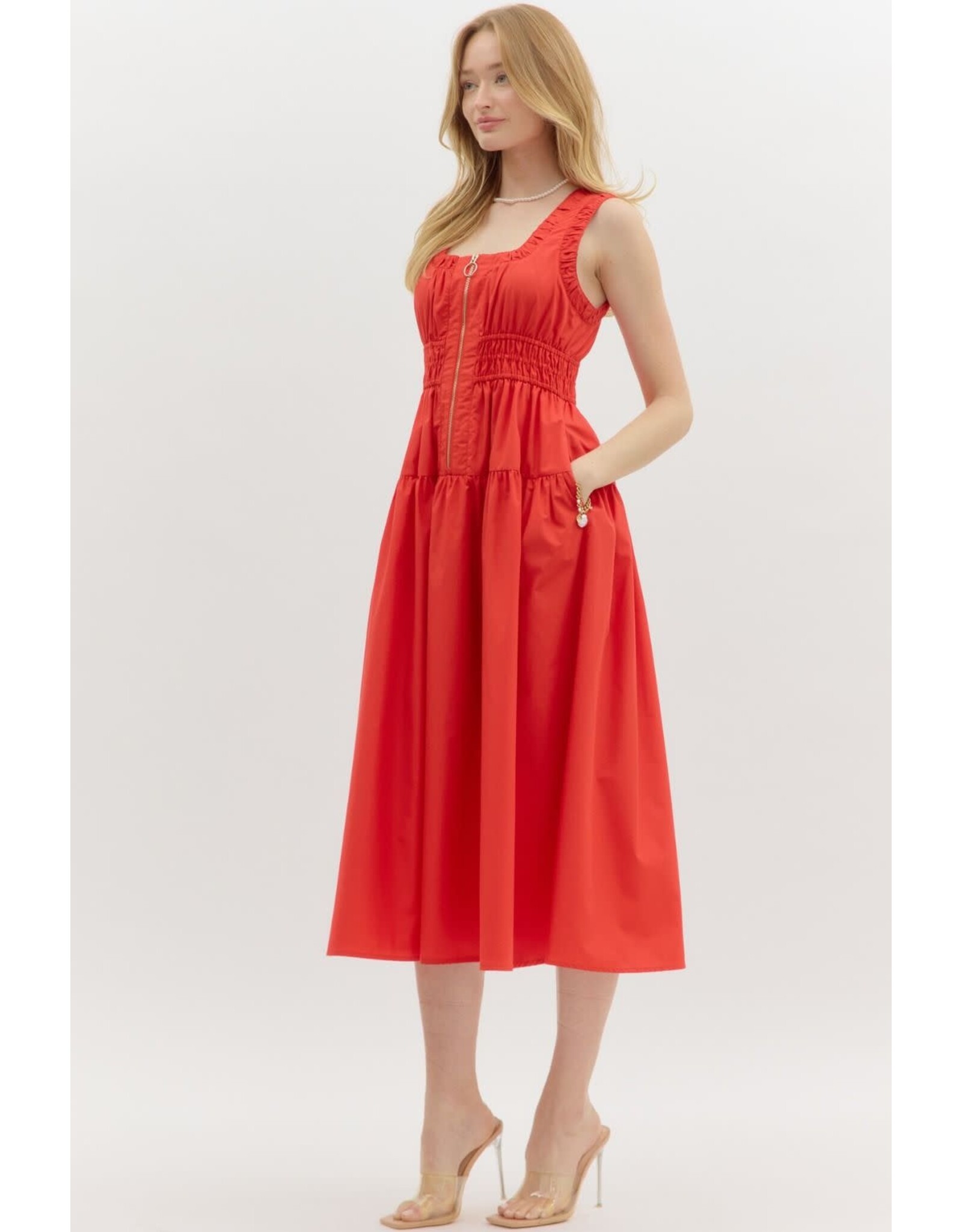 ZIPPER FRONT MIDI DRESS