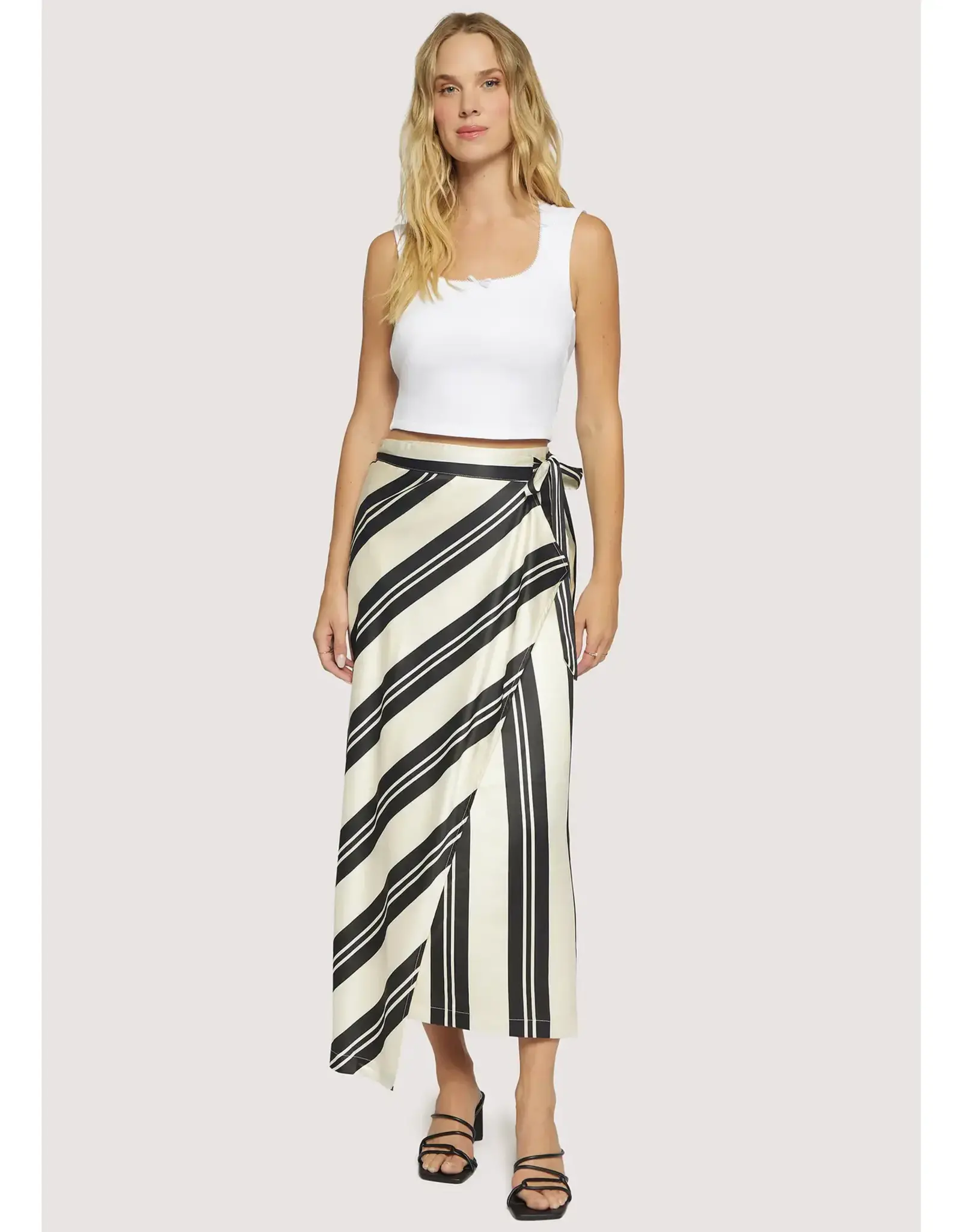 LOST + WANDER SUMMER STRIPED SATIN WRAP SKIRT