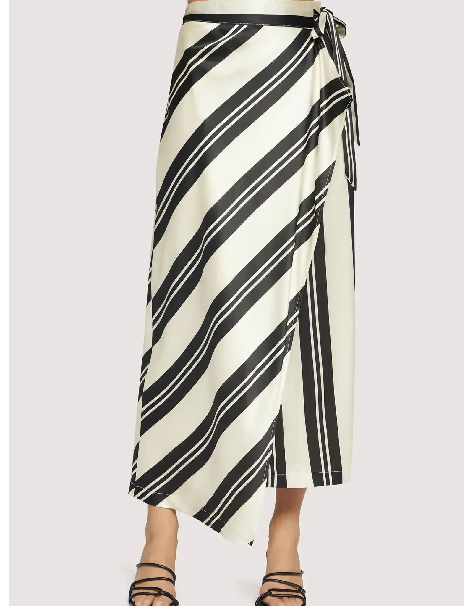 LOST + WANDER SUMMER STRIPED SATIN WRAP SKIRT