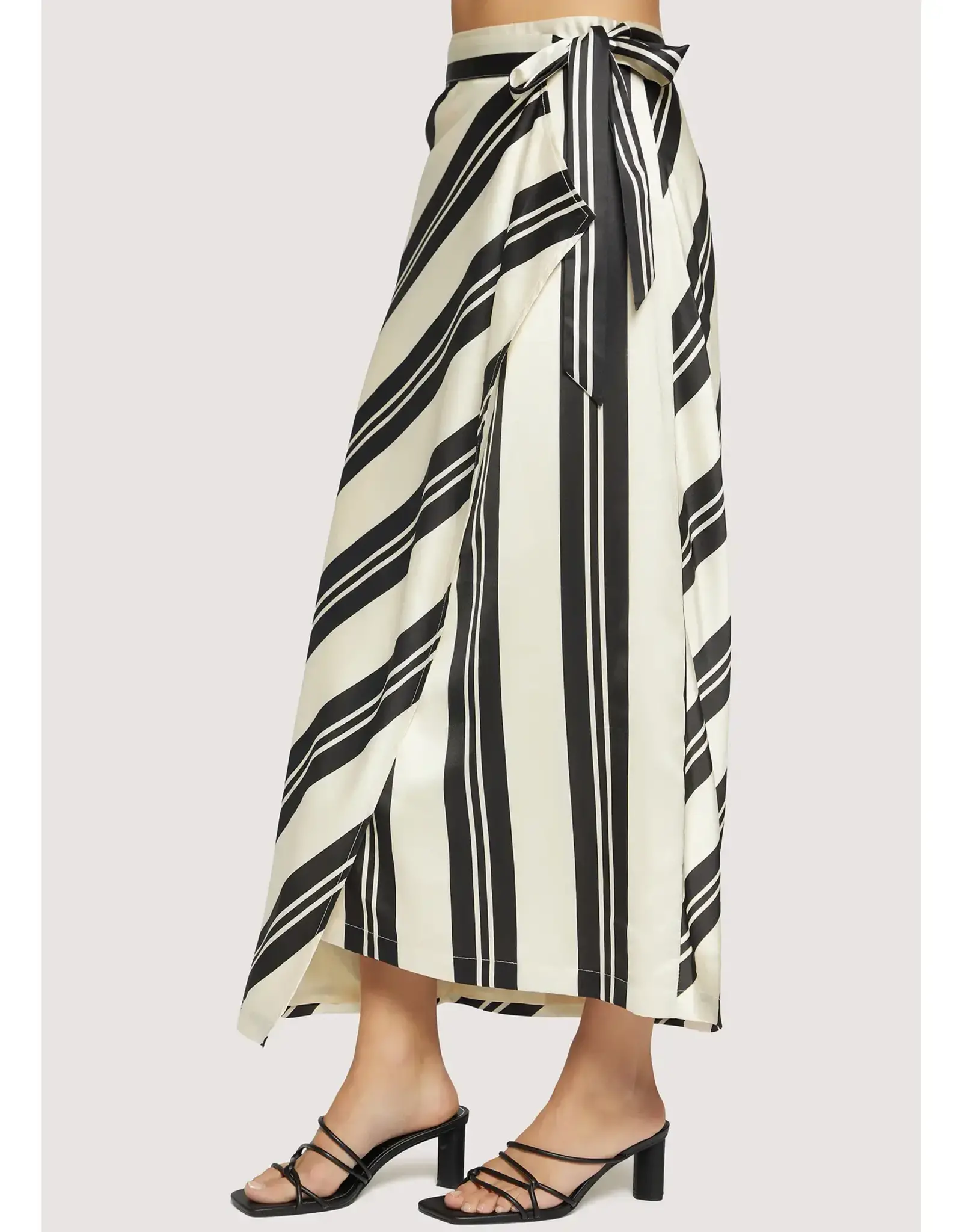 LOST + WANDER SUMMER STRIPED SATIN WRAP SKIRT
