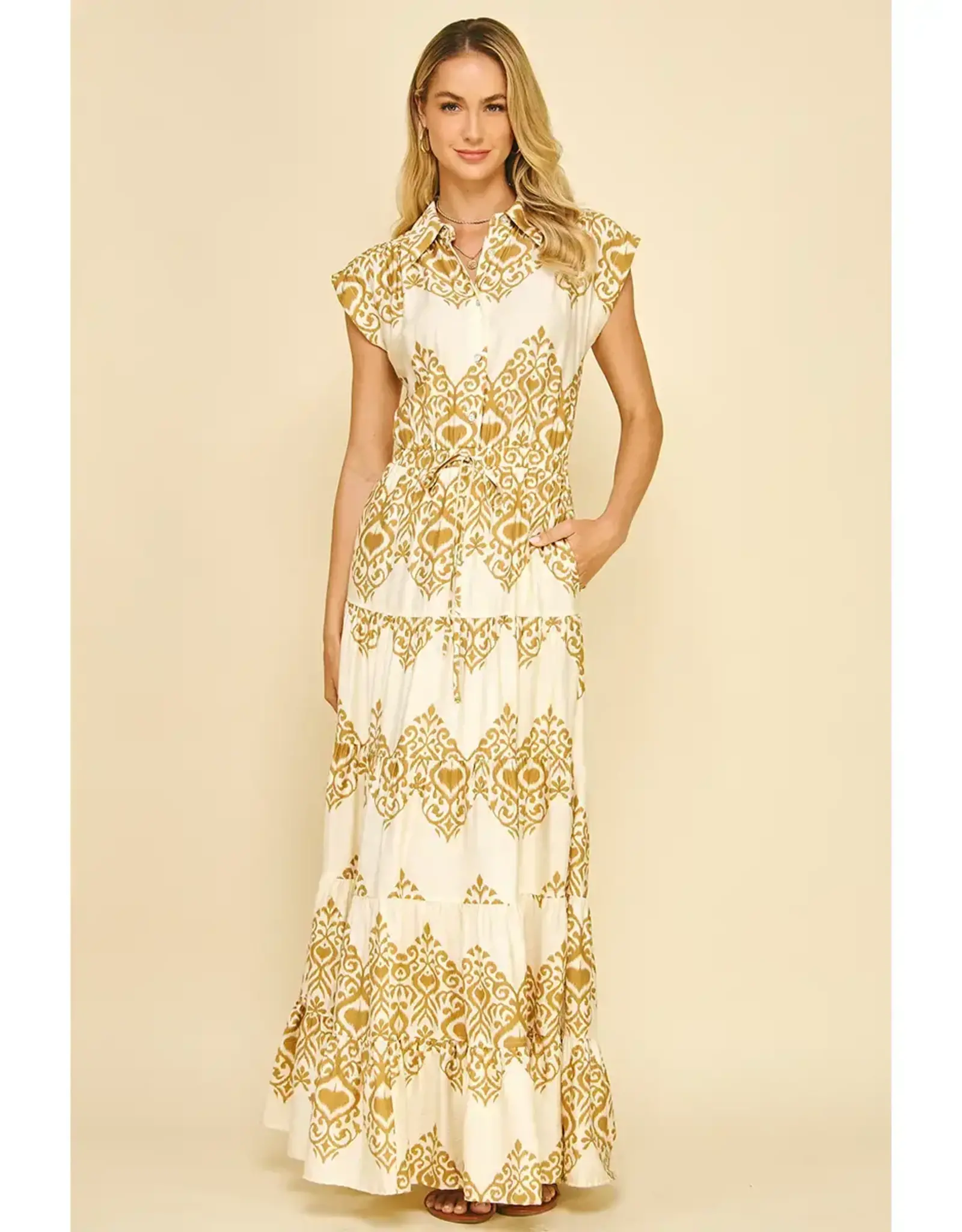 GEOMETRIC PRINT TIERED MAXI DRESS