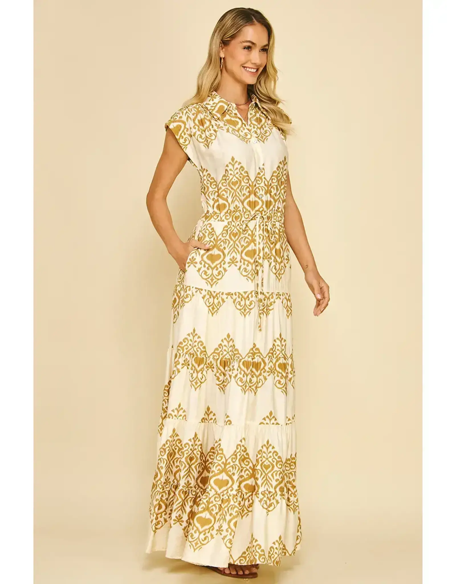 GEOMETRIC PRINT TIERED MAXI DRESS