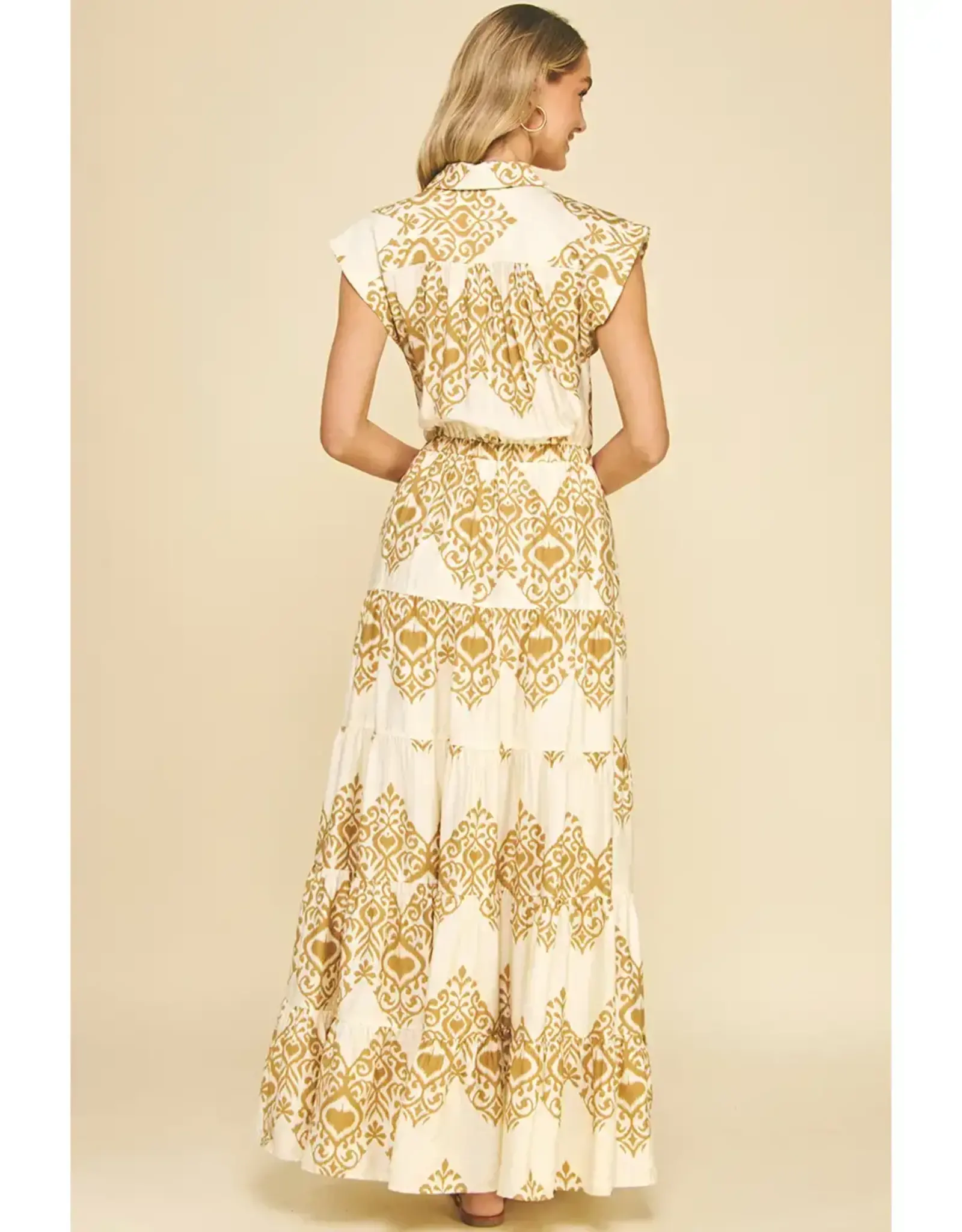 GEOMETRIC PRINT TIERED MAXI DRESS