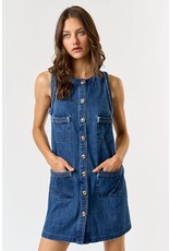 SLVLESS DENIM DRESS W/BRAIDED DETAIL