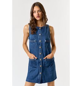 SLVLESS DENIM DRESS W/BRAIDED DETAIL