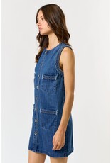 SLVLESS DENIM DRESS W/BRAIDED DETAIL