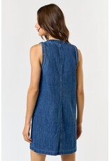 SLVLESS DENIM DRESS W/BRAIDED DETAIL