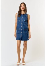 SLVLESS DENIM DRESS W/BRAIDED DETAIL