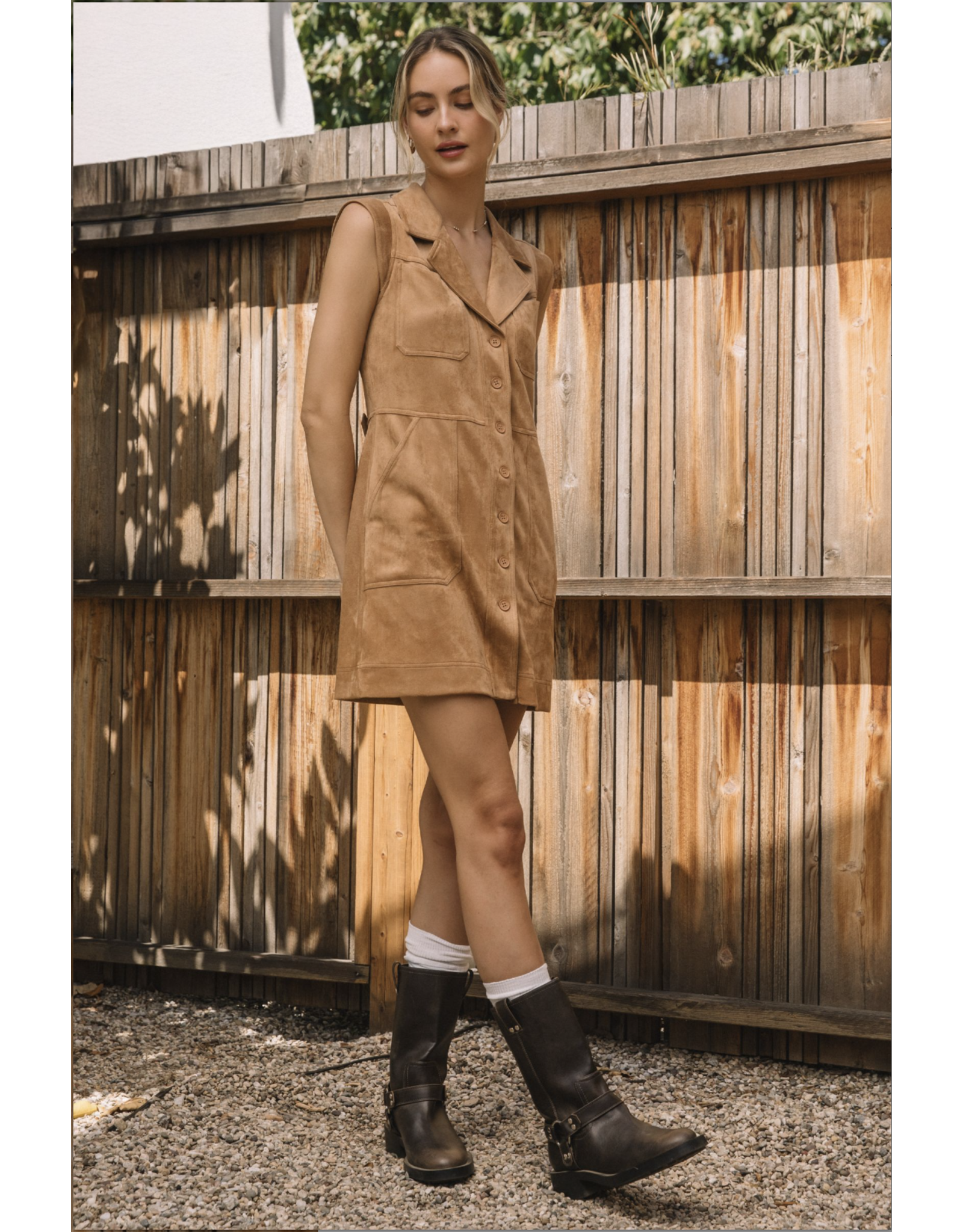 SLVLS BUTTONED FAUX SUEDE MINI DRESS