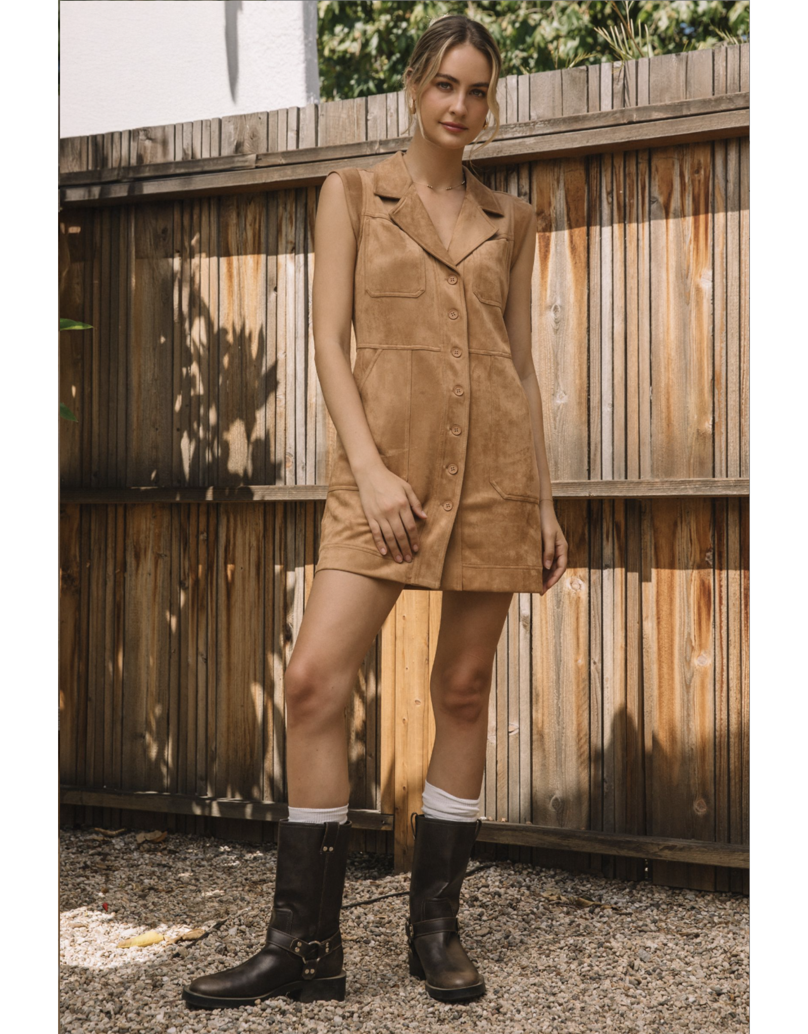 SLVLS BUTTONED FAUX SUEDE MINI DRESS