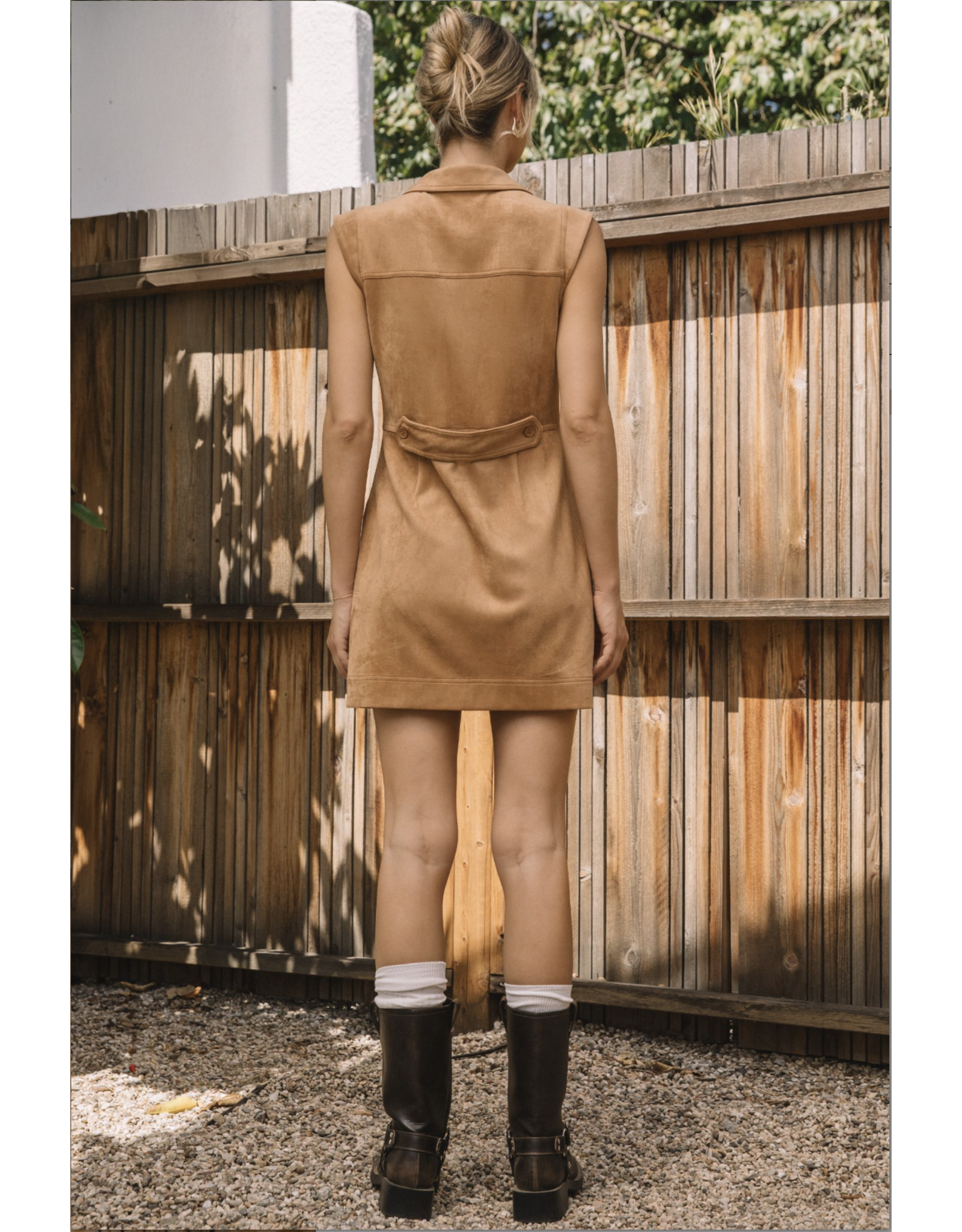SLVLS BUTTONED FAUX SUEDE MINI DRESS
