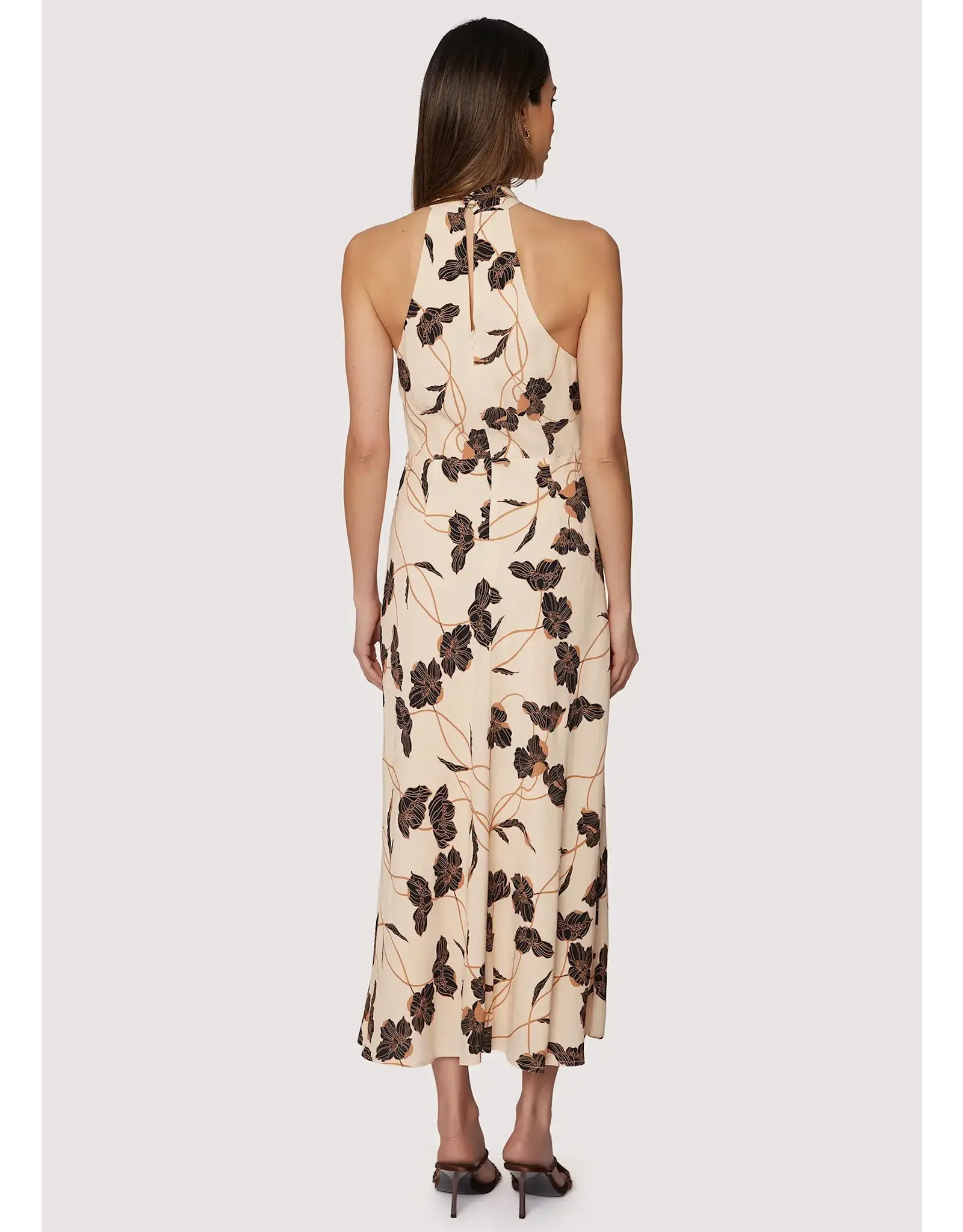 FALL FLORAL HALTER NECK SLIT MIDI