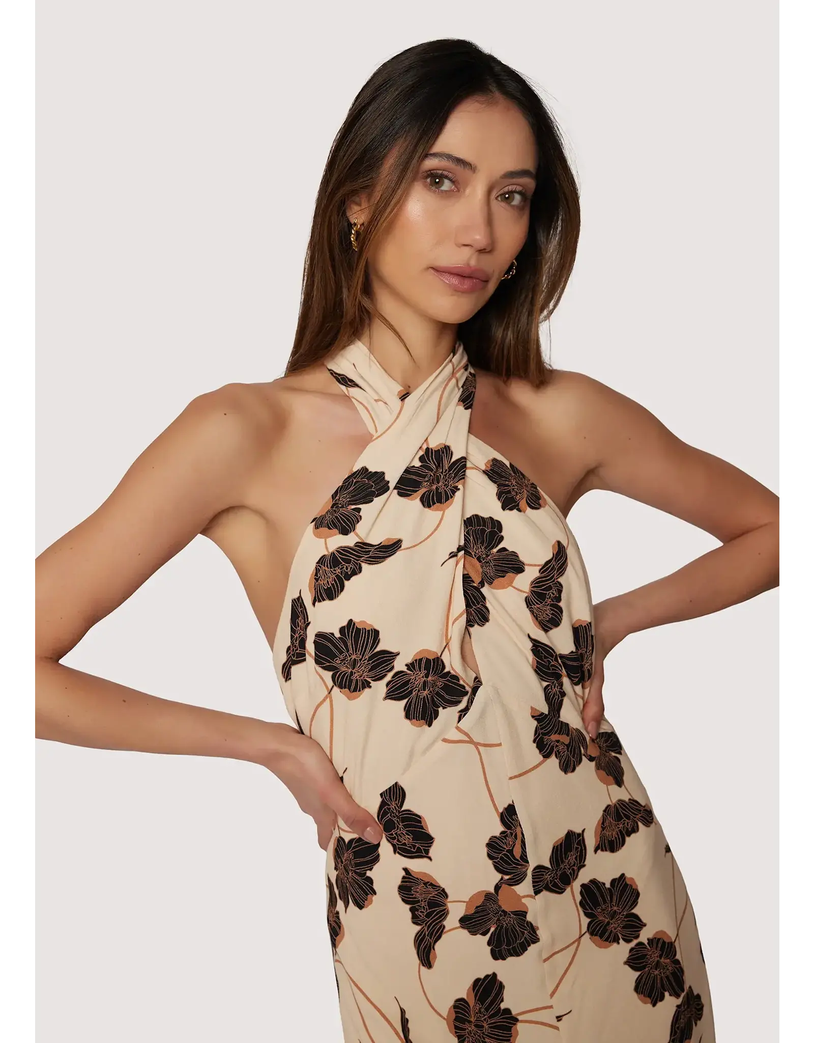 FALL FLORAL HALTER NECK SLIT MIDI