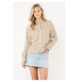 PEARL BUTTON LSLV STRIPE BLOUSE