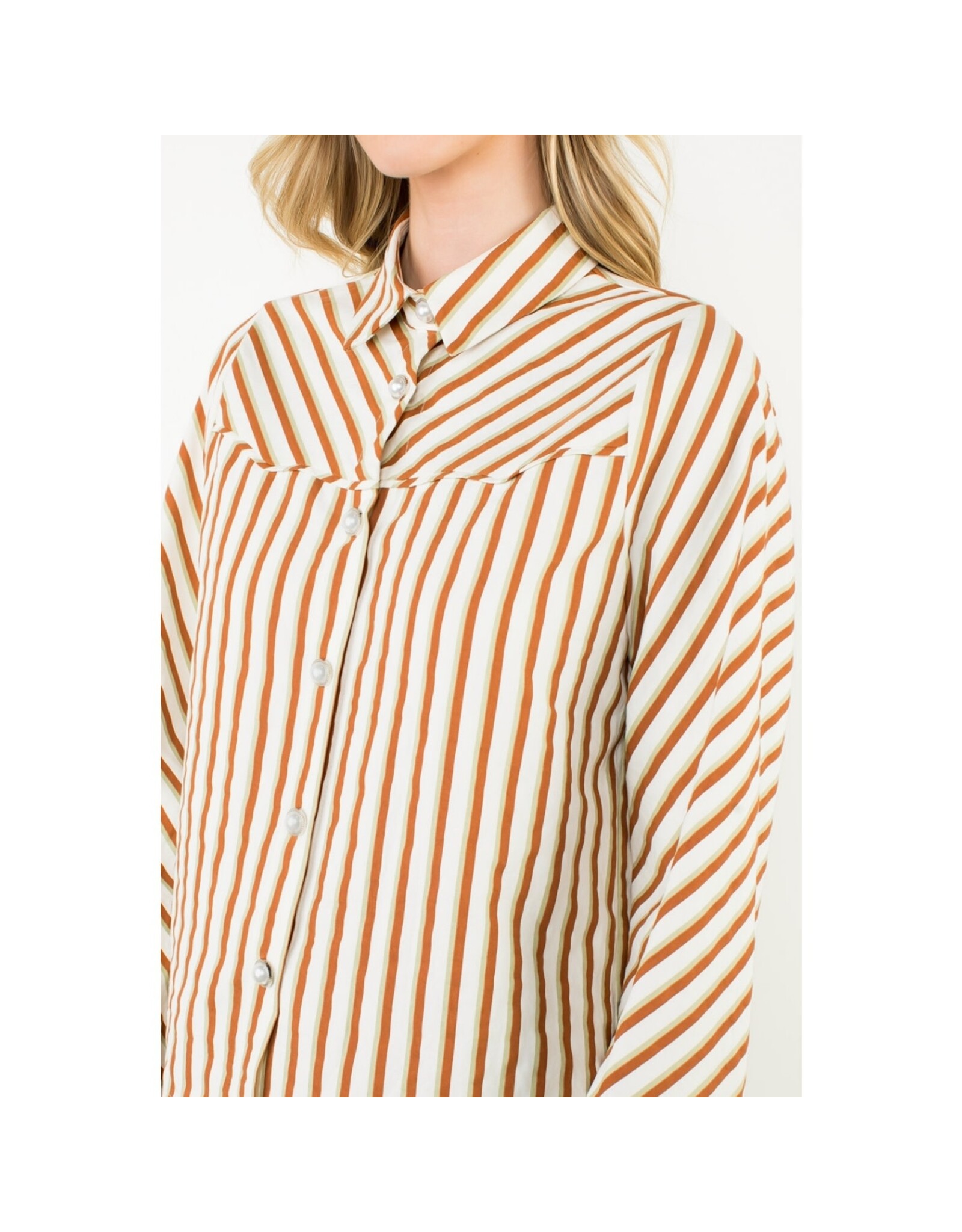 PEARL BUTTON LSLV STRIPE BLOUSE