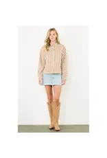 PEARL BUTTON LSLV STRIPE BLOUSE