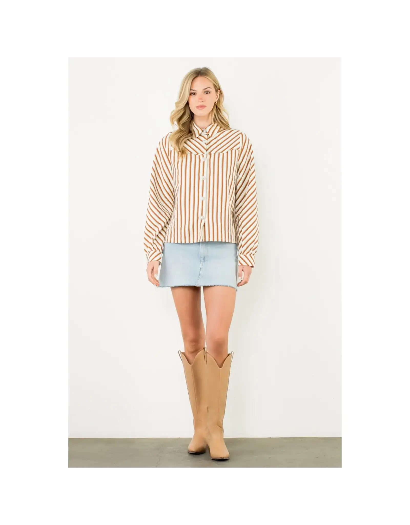 PEARL BUTTON LSLV STRIPE BLOUSE