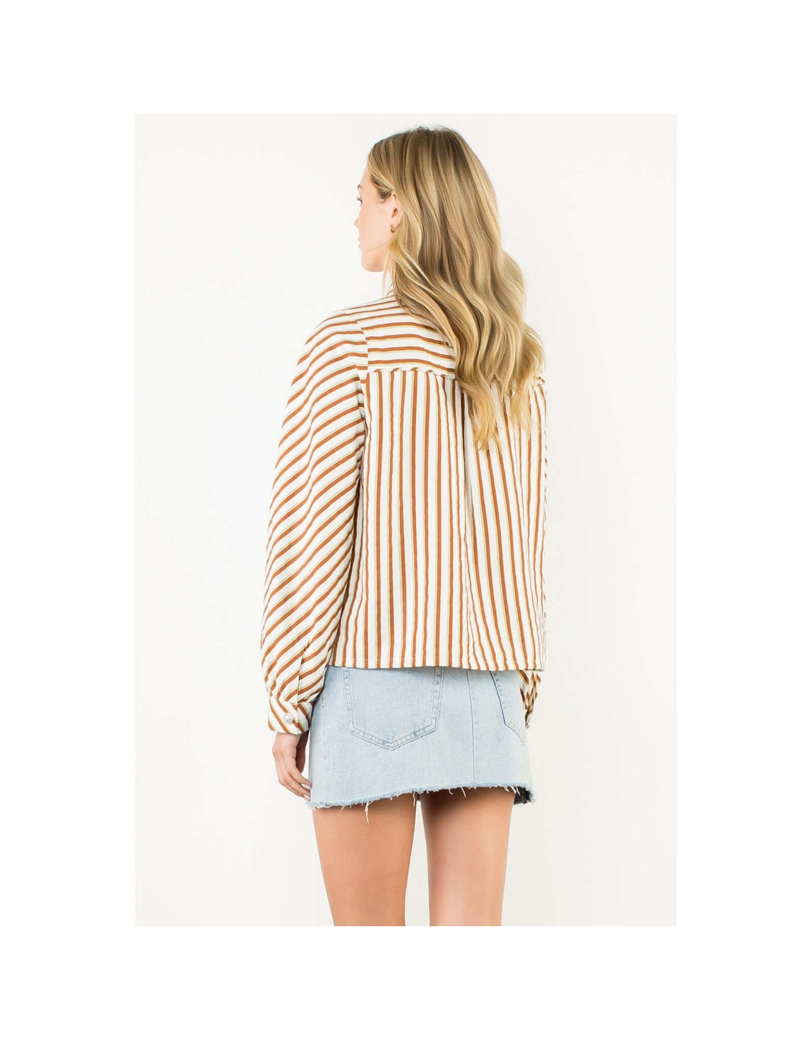 PEARL BUTTON LSLV STRIPE BLOUSE