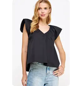 STRUT & BOLT VNECK PUFF SLEEVE POPLIN TOP