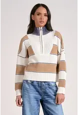 HALF ZIP CABLE STRIPE DETAIL SWEATER