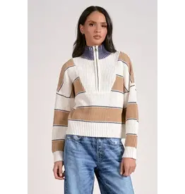 HALF ZIP CABLE STRIPE DETAIL SWEATER