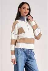HALF ZIP CABLE STRIPE DETAIL SWEATER