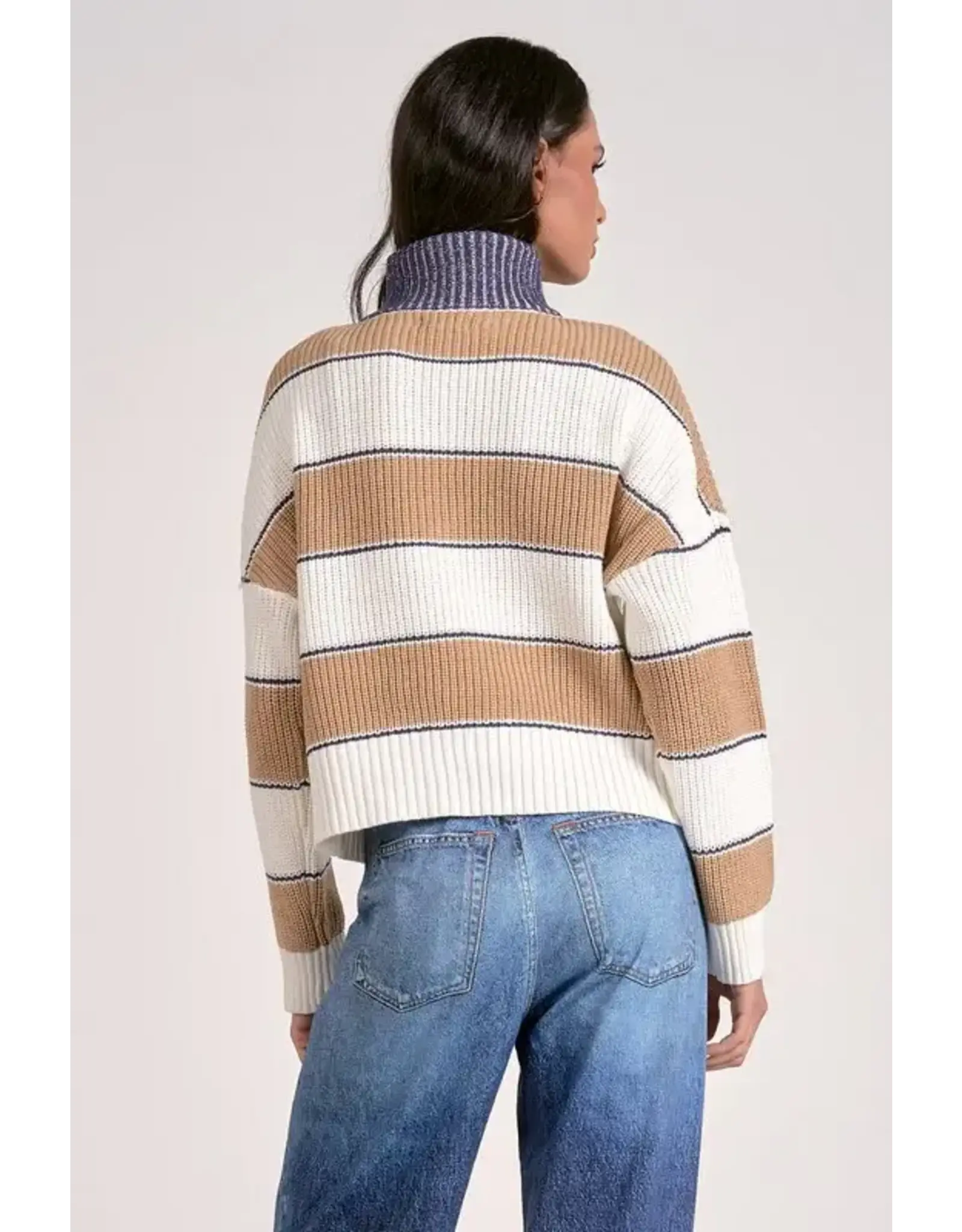 HALF ZIP CABLE STRIPE DETAIL SWEATER