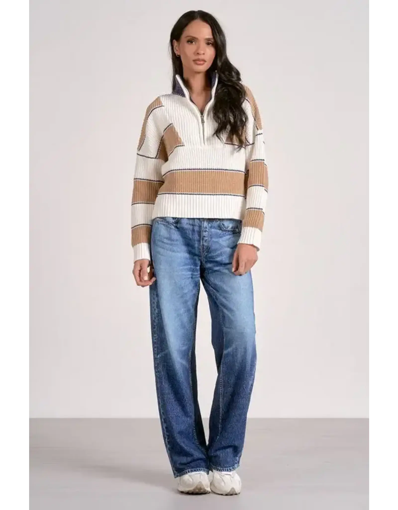 HALF ZIP CABLE STRIPE DETAIL SWEATER
