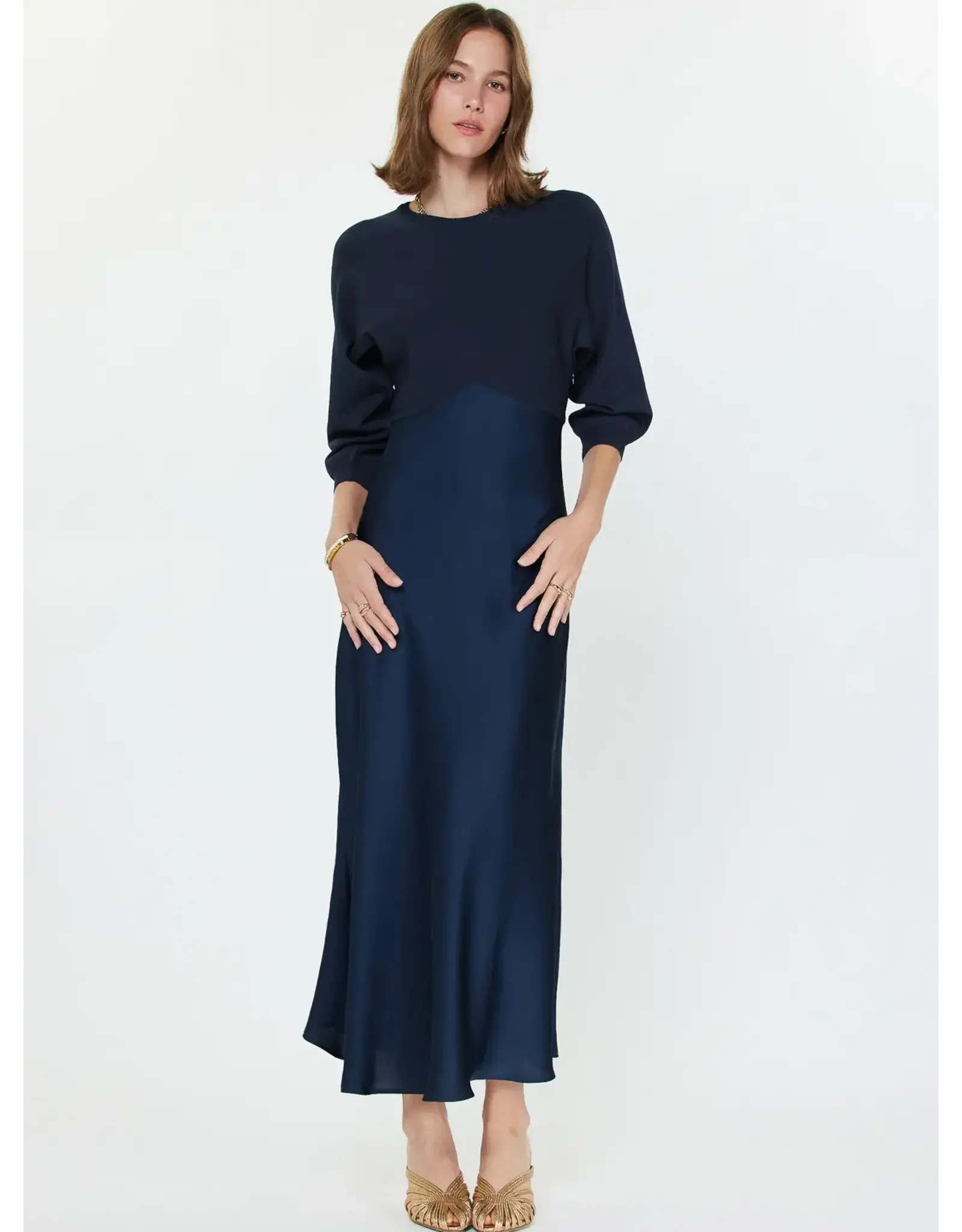 3/4 SLV MIXED MEDIA DRESS