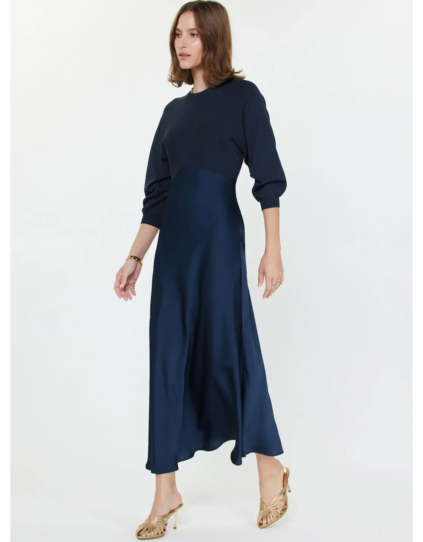 3/4 SLV MIXED MEDIA DRESS