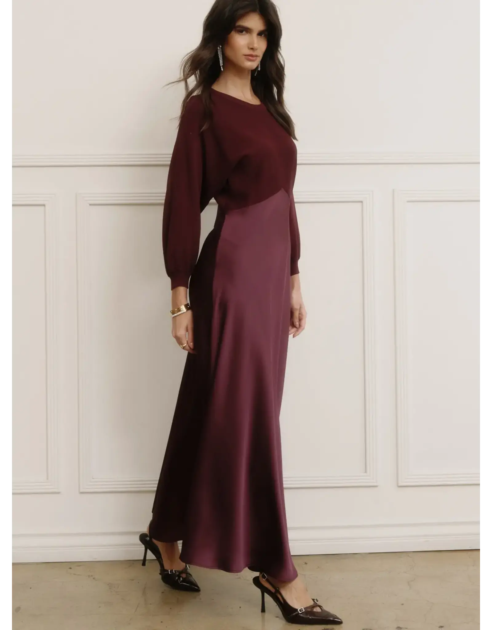 3/4 SLV MIXED MEDIA DRESS