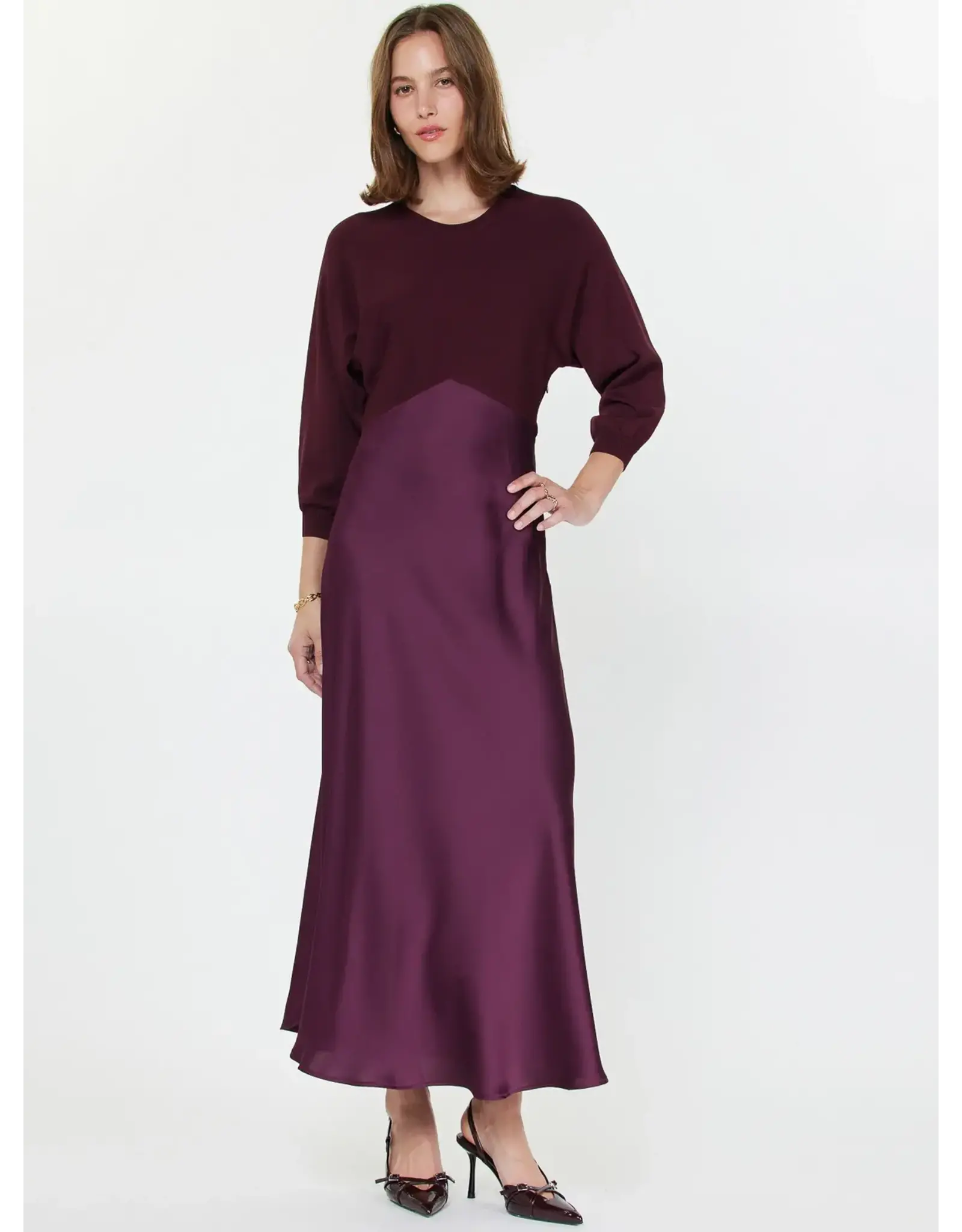 3/4 SLV MIXED MEDIA DRESS