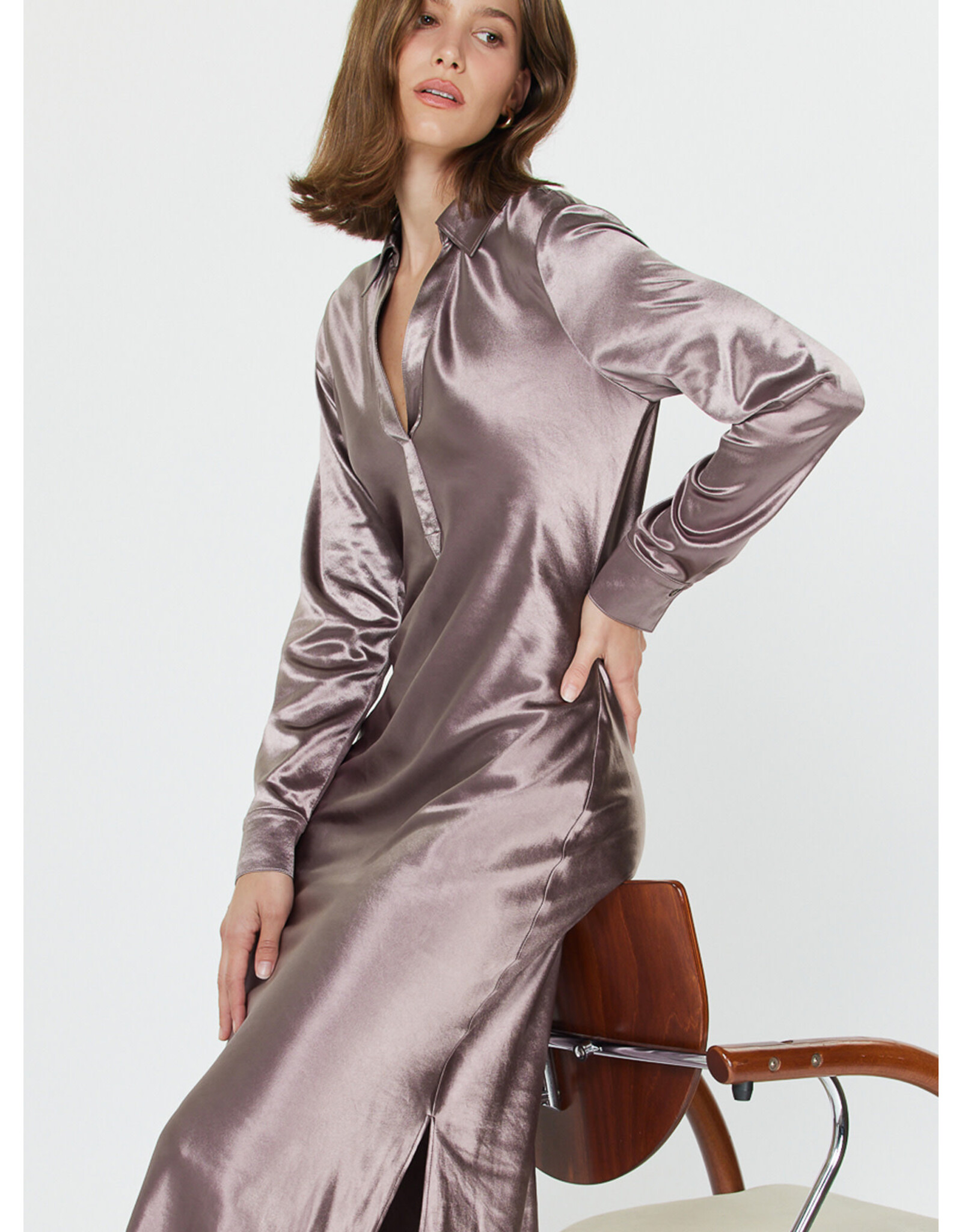 LSLV SILKY SHIRT DRESS