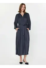 ROUND NECK SILKY PLEATED MIDI DRESS