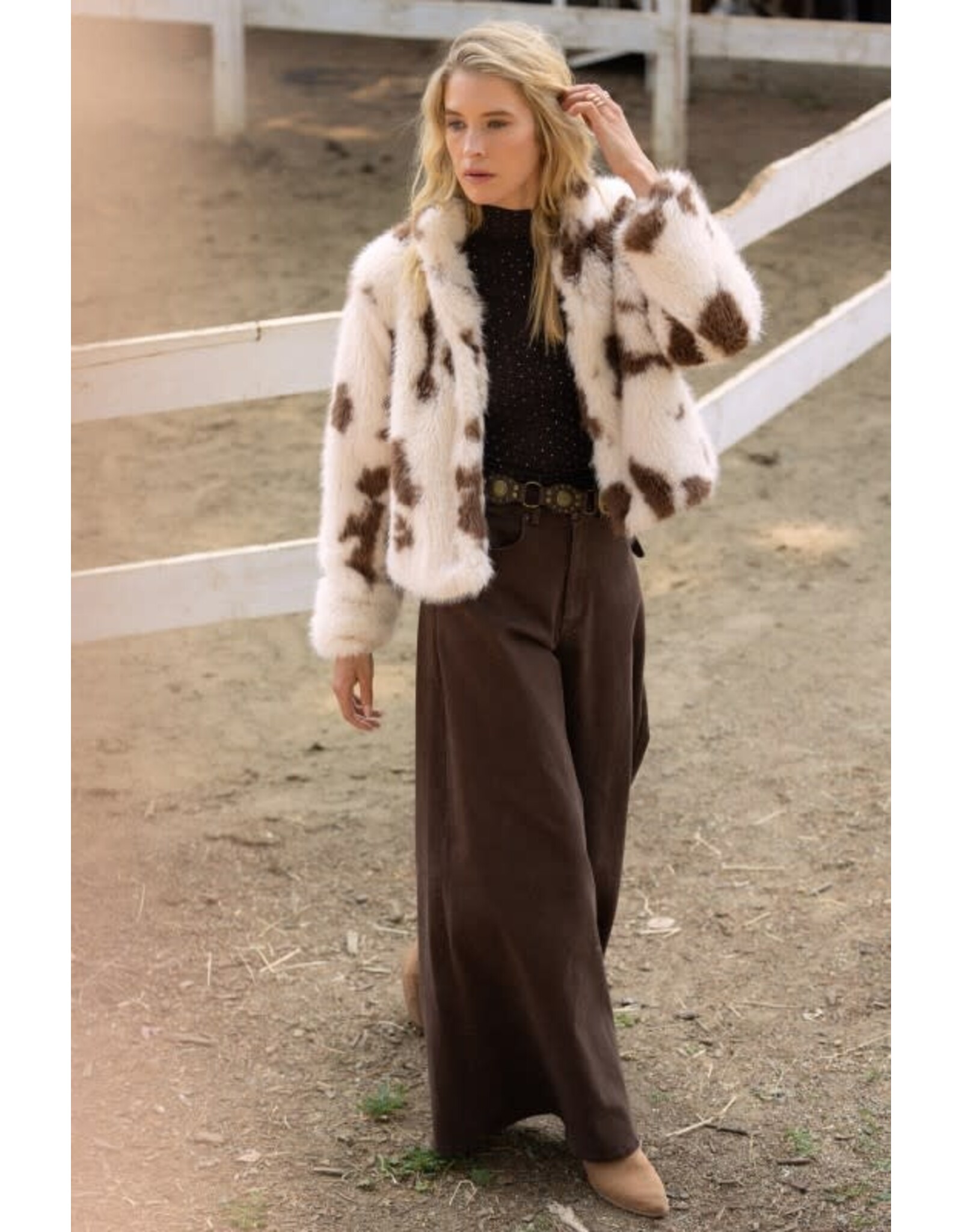 COW PRINT FAUX FUR JACKET