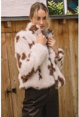 COW PRINT FAUX FUR JACKET
