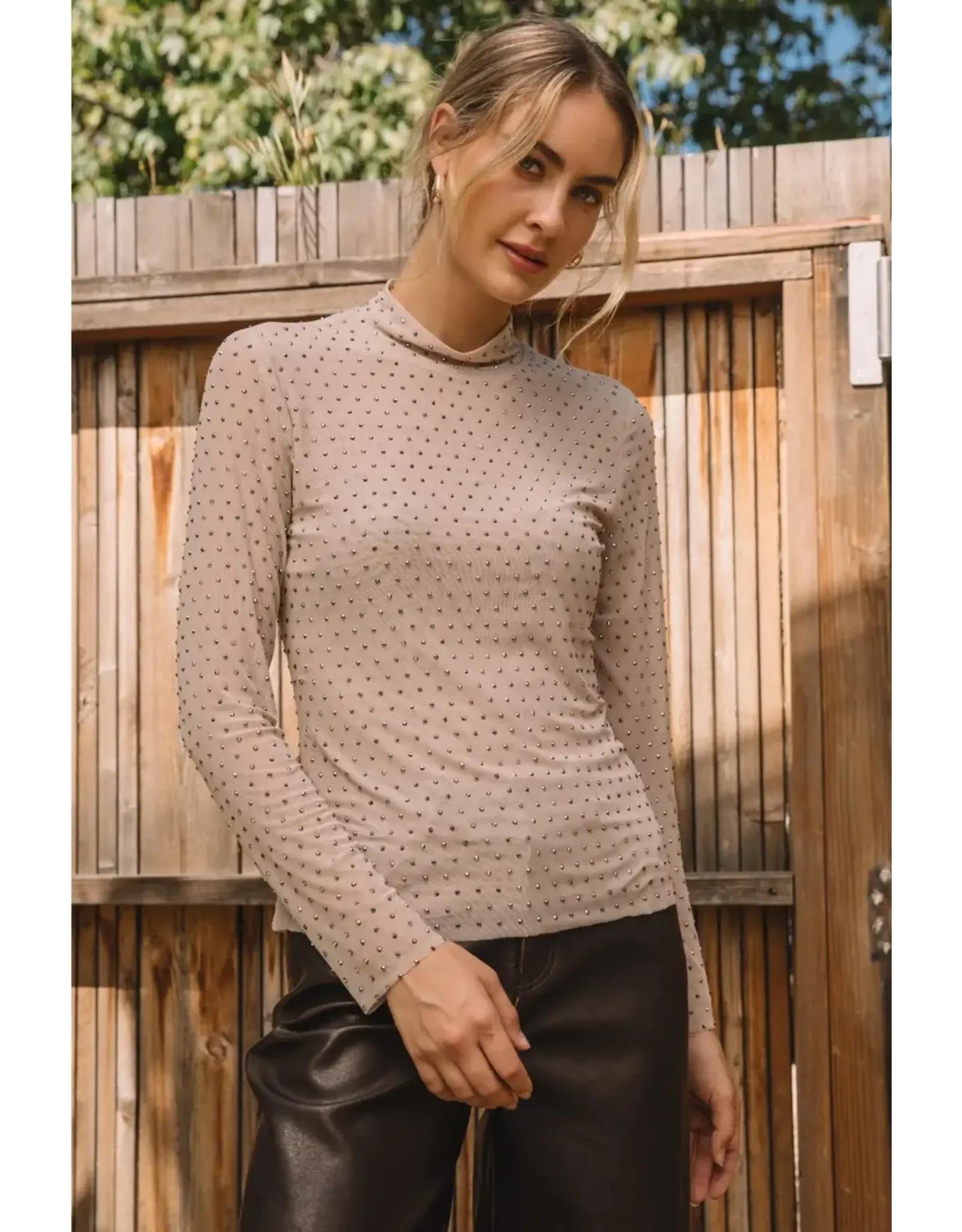EMBELLISHED MESH MOCK TOP