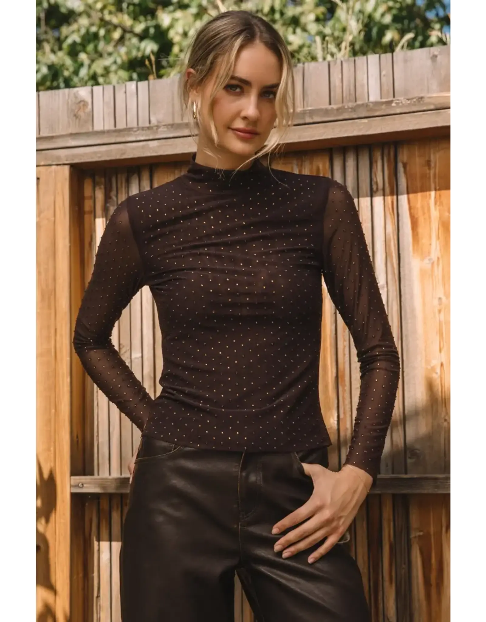 EMBELLISHED MESH MOCK TOP