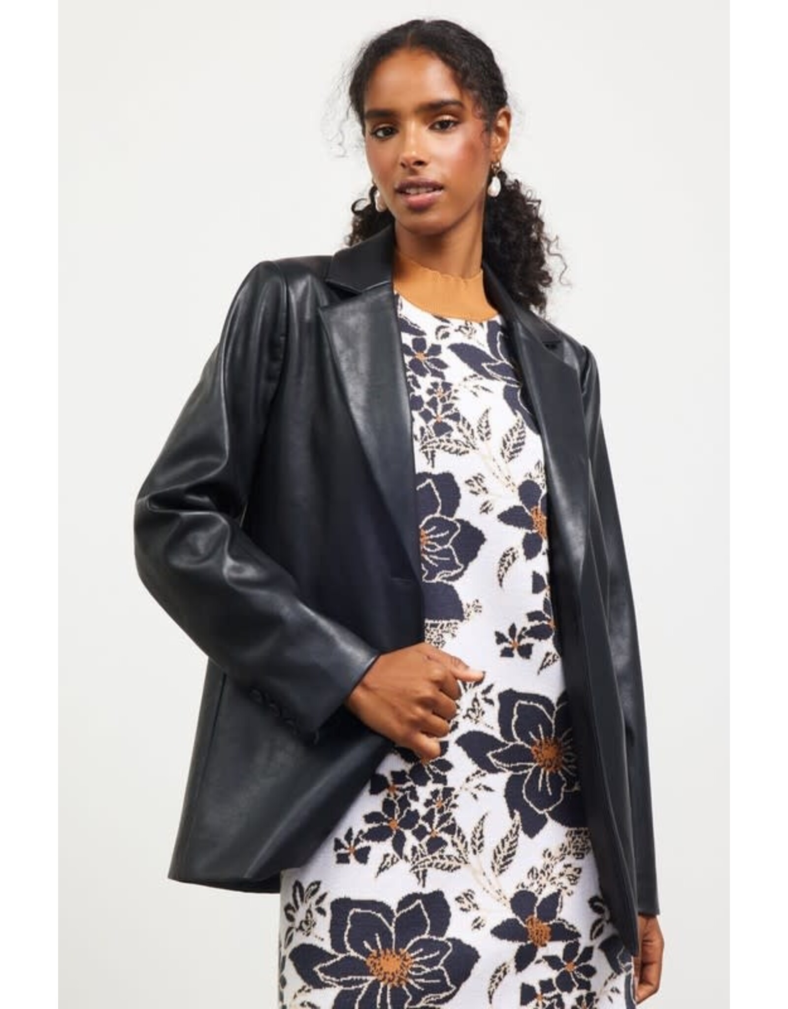 FAUX LEATHER OPEN BLAZER