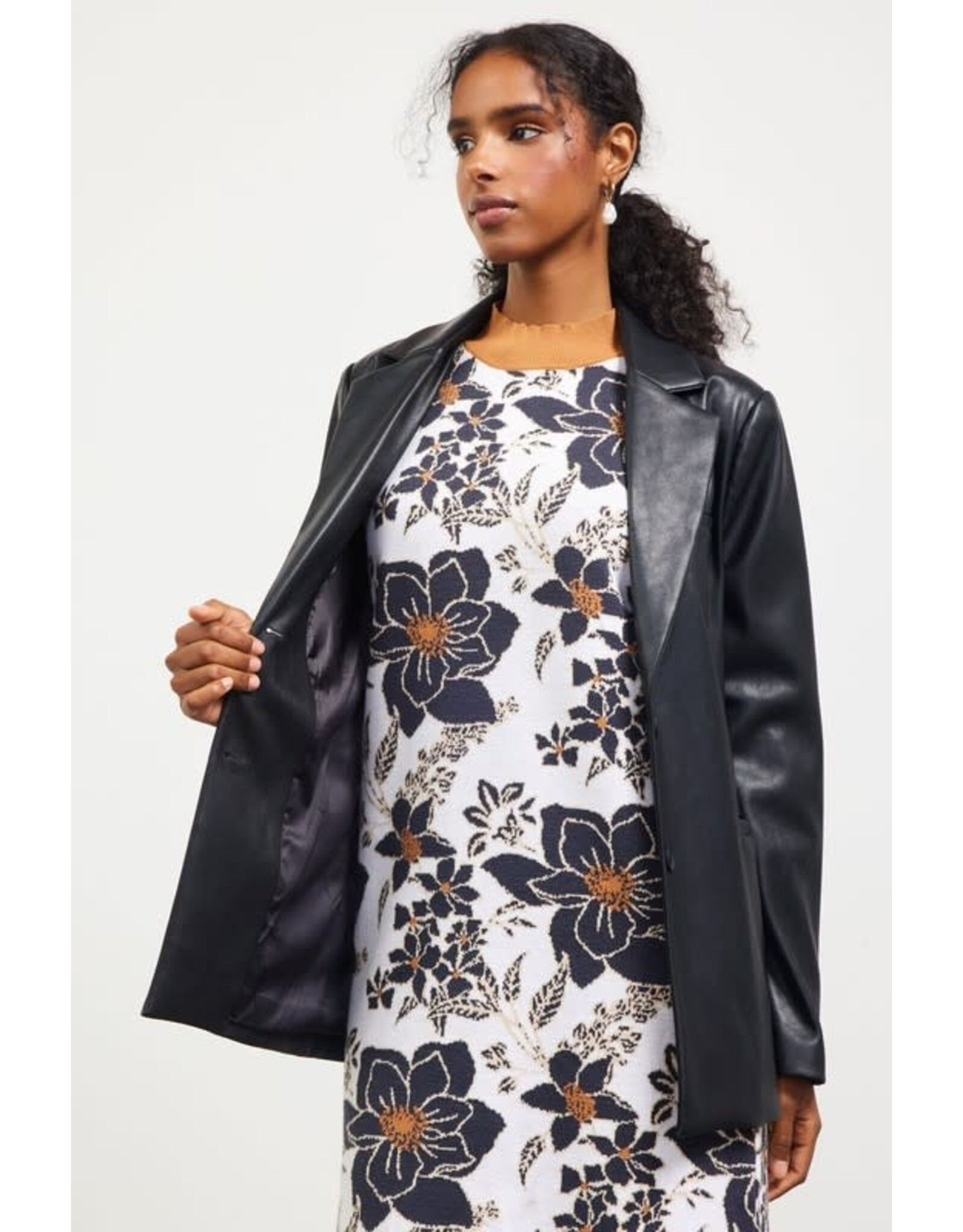 FAUX LEATHER OPEN BLAZER