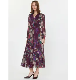 LSLV ELASTIC FLORAL PLEATED MIDI DRESS