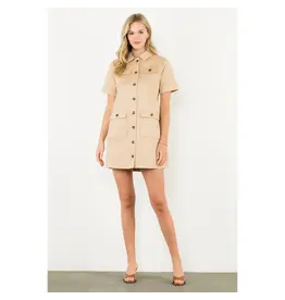 UTILITY POCKET BUTTON FRONT MINI DRESS